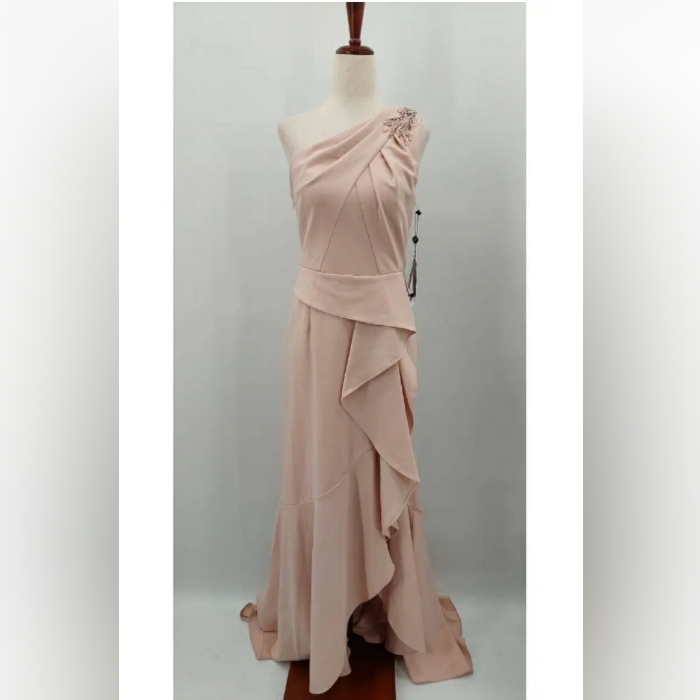 Nwt Adrianna Papell Pink One-Shoulder Ruffle Gown